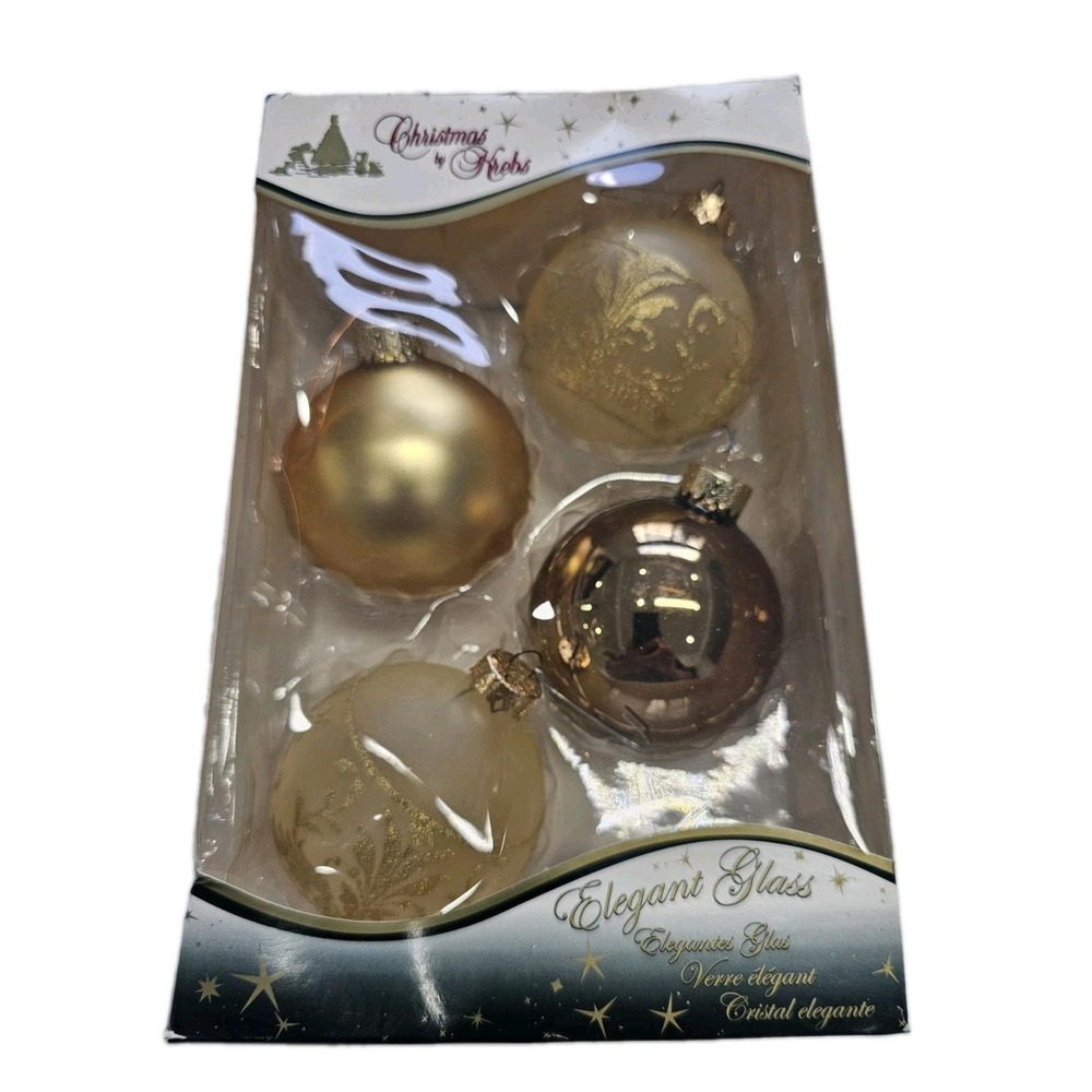 Vintage Christmas by Krebs Elegant Glass Ornaments Set of 4 Gold Champagne NWT